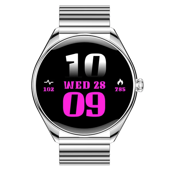 Ultra Thin Akıllı Saat Yuvarlak Çelik Kasa Metal Kordon Gümüş - 2