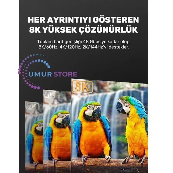 HDMI 2.1 Kablo 8K Ultra Hdtv 2 Metre, 8k 60Hz, 4K 120Hz, 7680P Hdr 2.1V 48GBS Görüntü Kablosu - Resim 3