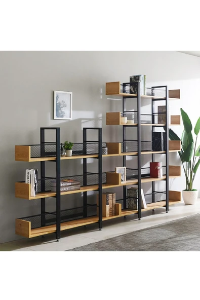 Plus aksesuar Endüstriyel Tasarım 5 Katlı Tel Detaylı Kitaplık-aksesuar Rafı-çiçeklik-çok Amaçlı Raf - 4