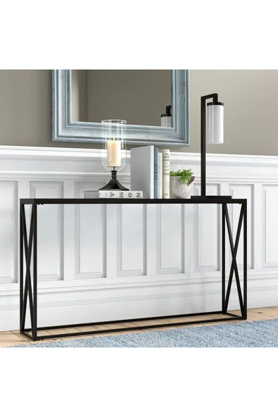 TOLIAHOME Modern Siyah Renk Metal İskeletli Temper Camlı Raflı Dresuar Konsol - 3