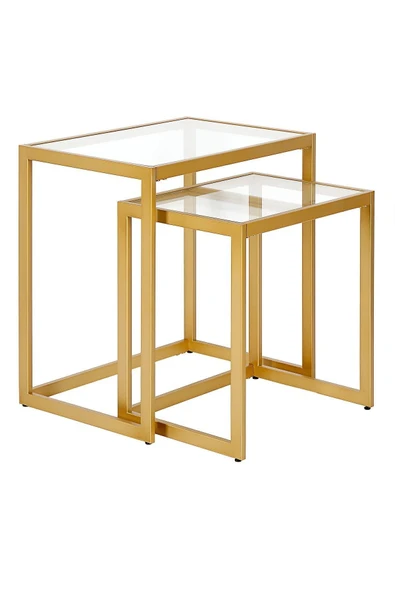 TOLIAHOME Modern Gold Renk Metal İskeletli Temper Camlı Zigon Sehpa Yan Sehpa - Resim 5