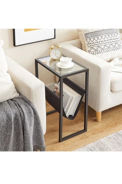 TOLIAHOME Siyah Renk Temperli Cam Gazetelik Dergilik Yan Sehpa Koltuk Sehpası - 3