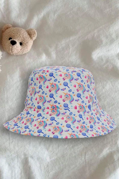 Kız Çocuk Unicorn Desenli Bucket Şapka 7039 ürün görseli 1