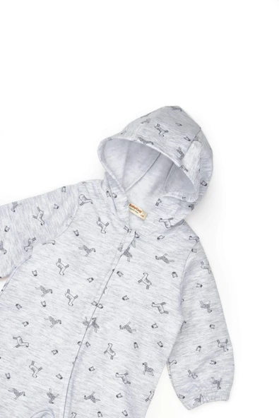 Bebek Uzun Kollu Şapkalı Tulum %100 Organik Pamuk - Yenidoğan - Csy8033 - 4