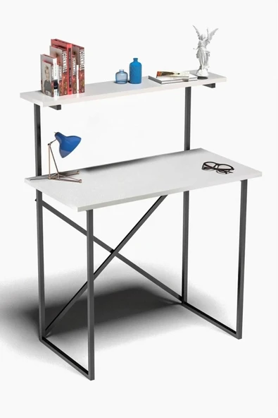 Devin Dekor Mobilya Çalışma Masası Raf Kitaplık Çok Amaçlı Ofis Masa Beyaz