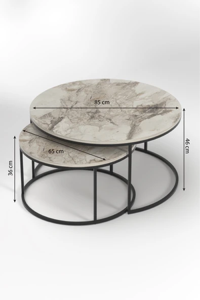 Devin Dekor Mobilya Devin Dekor Orta Sehpa Ikili Lüx Specıal Efes-Mermer Desenli-Siyah Demir - Resim 4