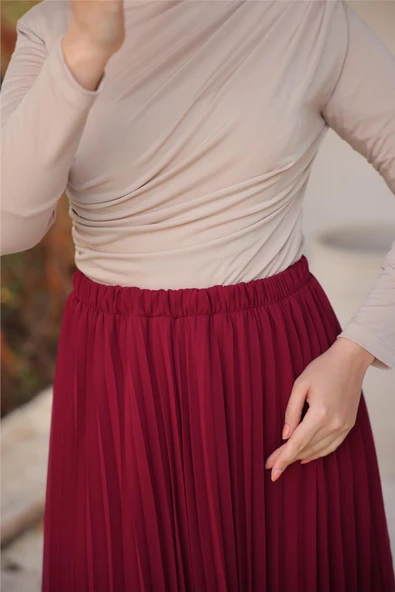 Pliseli Etek - (38-46) - 71262 - Bordo - Resim 7