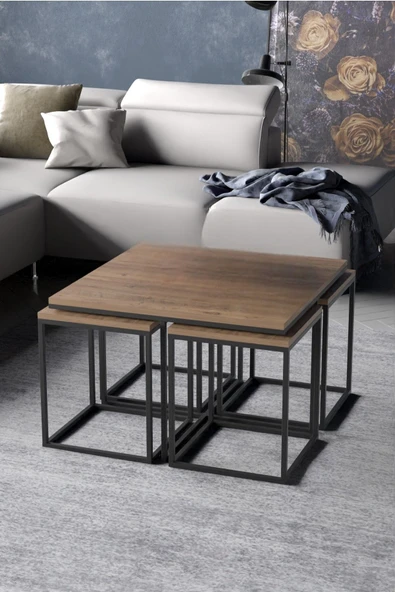 Devin Dekor Mobilya Orta Sehpa Ve Zigon Sehpa 5'li Lüx Set Ceviz-siyah - 2