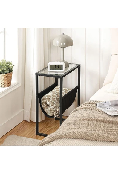 TOLIAHOME Siyah Renk Temperli Cam Gazetelik Dergilik Yan Sehpa Koltuk Sehpası