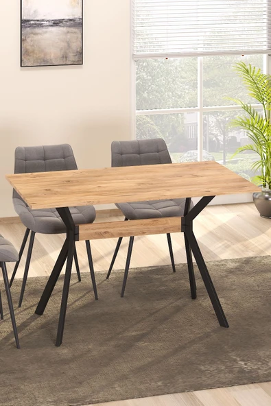 TOLIAHOME Ventora Yemek Masası Atlantik Çam Renk Metal Ayaklı Mutfak Masası Yemek Masası Masa - 2