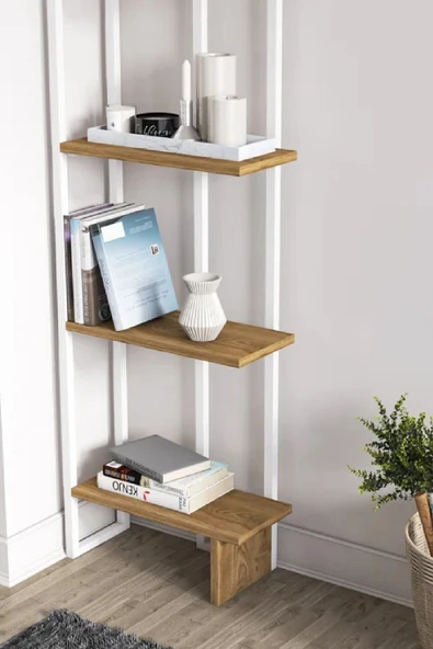 Plus aksesuar Dekoratif Tasarım Köşe Kitaplık Aksesuar Rafı 5 Katlı Raf Kitaplık - 4