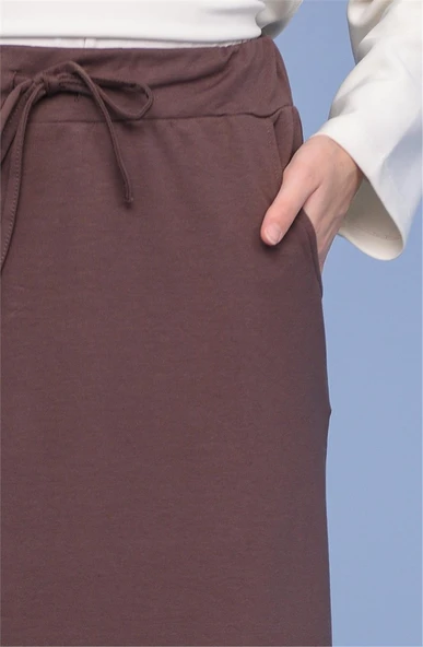 Beli Bağlamalı Cepli Spor Etek - 00152-1.028 - Kahverengi - Resim 4