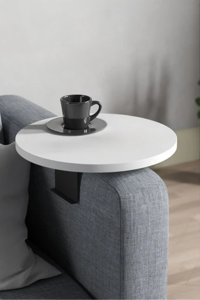 Devin Dekor Mobilya Yan Sehpa Ayarlanabilir Tepsi Dekoratif Modern Tepsi BEYAZ - 2