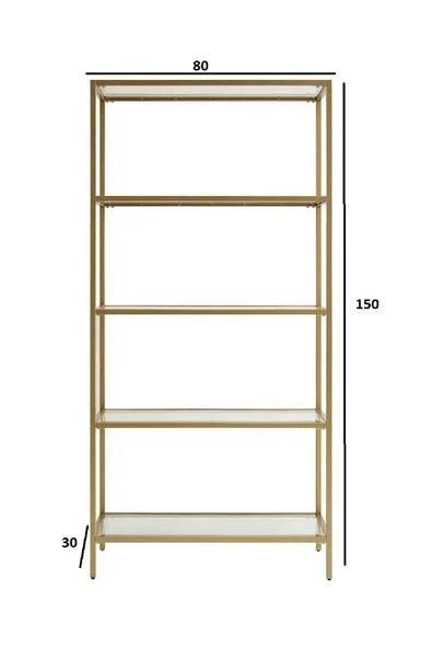 TOLIAHOME Modern 5 Katlı Siyah Renk Metal İskeletli Cam Raflı Aksesuar Rafı Kitaplık - 3