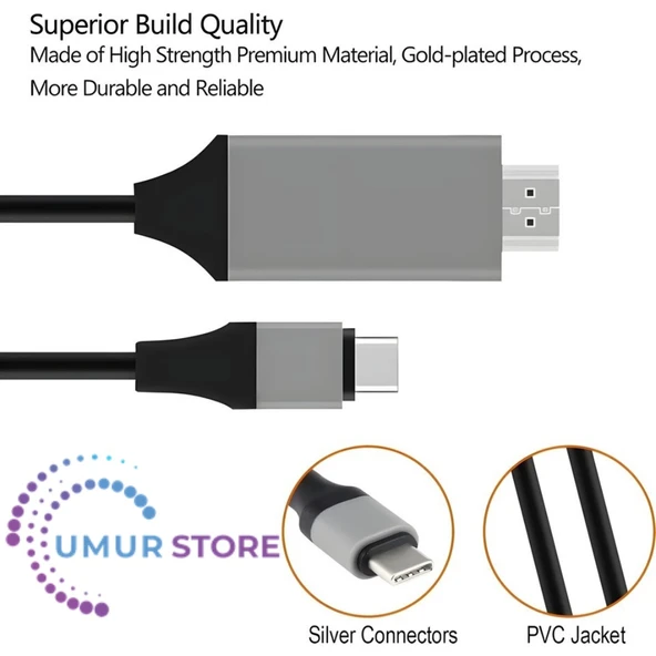 Type-C HDMI USB 3.1 Uyumlu Adaptör Kablosu Hdtv 30Hz 4K Usb-C Kablo Pc Için Monitör - Resim 4