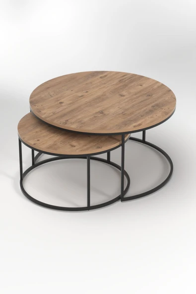 Devin Dekor Mobilya Orta Sehpa Ikili Lüx Specıal Ceviz-siyah Demir - 4