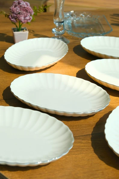 Kütahya Porselen Bone Luz Platin File Kayık Tabak 27x19cm BNLZF28KY220 6 lı - 2