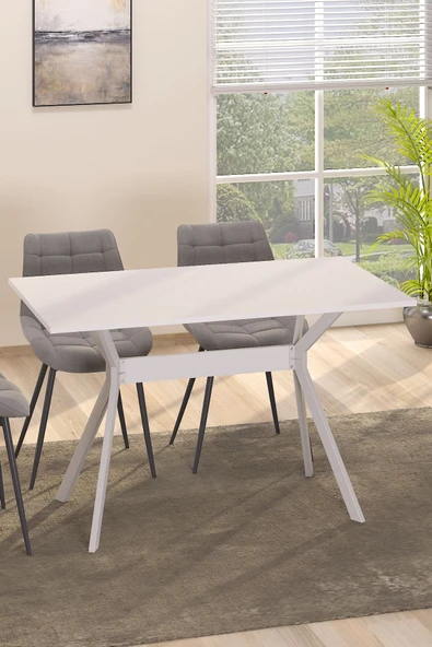 TOLIAHOME Ventora Yemek Masası Beyaz Renk Metal Ayaklı Mutfak Masası Yemek Masası Masa - 2