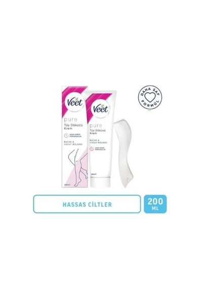 Veet Pure Tüy Dökücü Krem Bacak ve Vücut Bölgesi Hassas Ciltler 200 ml ürün görseli 1