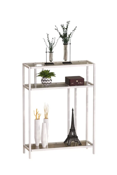 TOLIAHOME Beyaz Renk Temper Camlı Dresuar Konsol Komodin Çiçeklik Saksılık - 5