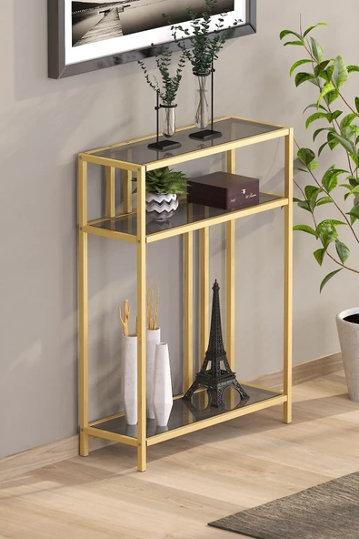 TOLIAHOME Gold Renk Füme Temper Camlı Dresuar Konsol Komodin - 2