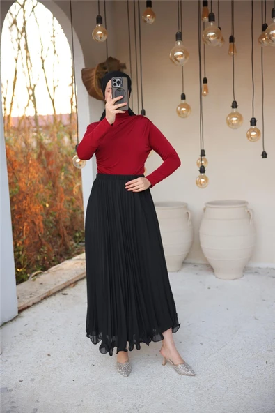 Pliseli Etek - (38-46) - 71262 - Siyah - Resim 4