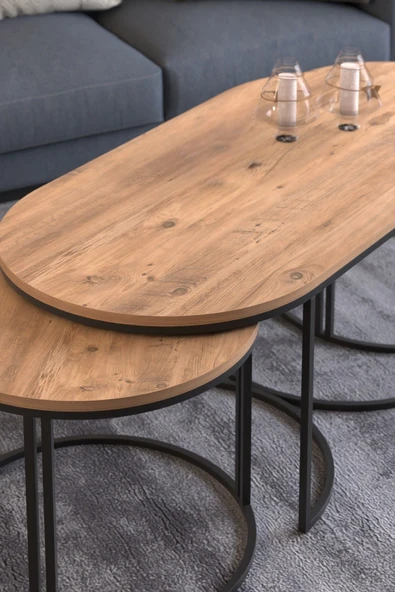 Devin Dekor Mobilya ORTA SEHPA ZİGON SEHPA YAN SEHPA 3 LÜ SET DOLUNAY ATLANTİK CEVİZ - 2