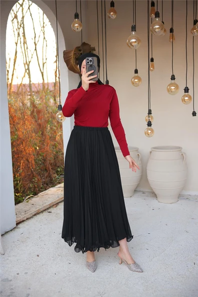 Pliseli Etek - (38-46) - 71262 - Siyah - Resim 5