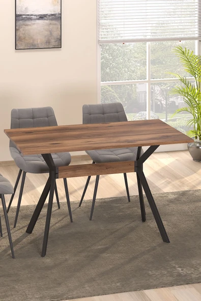 TOLIAHOME Ventora Yemek Masası Ceviz Renk Metal Ayaklı Mutfak Masası Yemek Masası Masa - 2