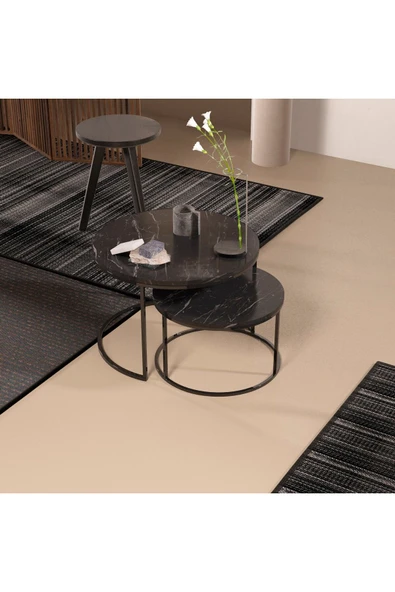 Devin Dekor Mobilya Devin Dekor Orta Sehpa Ikili Lüx Specıal Bendir Siyah