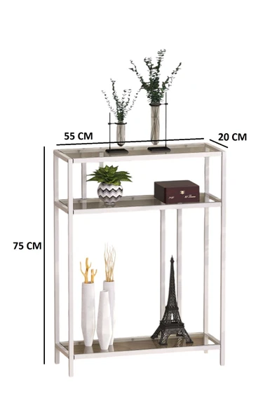 TOLIAHOME Beyaz Renk Temper Camlı Dresuar Konsol Komodin Çiçeklik Saksılık - 6
