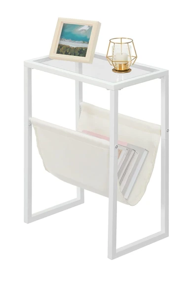 TOLIAHOME Beyaz Renk Temperli Cam Gazetelik Dergilik Yan Sehpa Koltuk Sehpası Servis Sehpası - 5