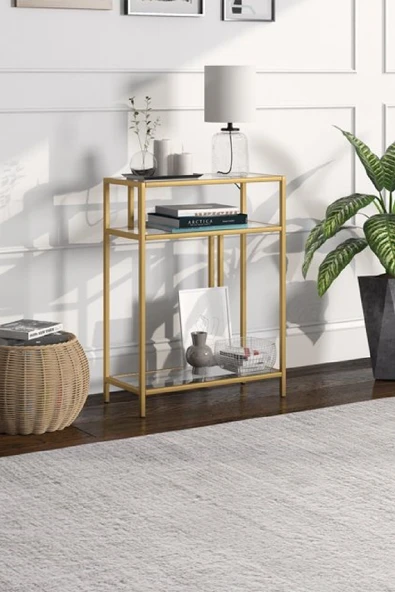 TOLIAHOME Gold Renk Temper Camlı Dresuar Konsol Komodin