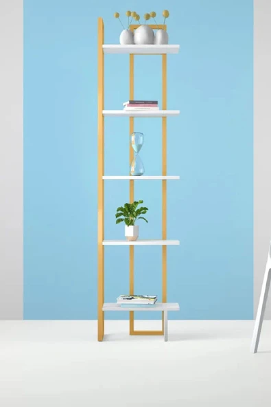 Plus aksesuar Dekoratif Tasarım Köşe Kitaplık Aksesuar Rafı 5 Katlı Raf Kitaplık - 3