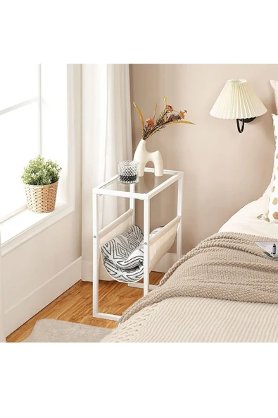 TOLIAHOME Beyaz Renk Temperli Cam Gazetelik Dergilik Yan Sehpa Koltuk Sehpası Servis Sehpası - 3