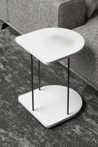 Devin Dekor Mobilya Yan Sehpa Tekerlekli Servis Sehpası HND Oval Beyaz - 2