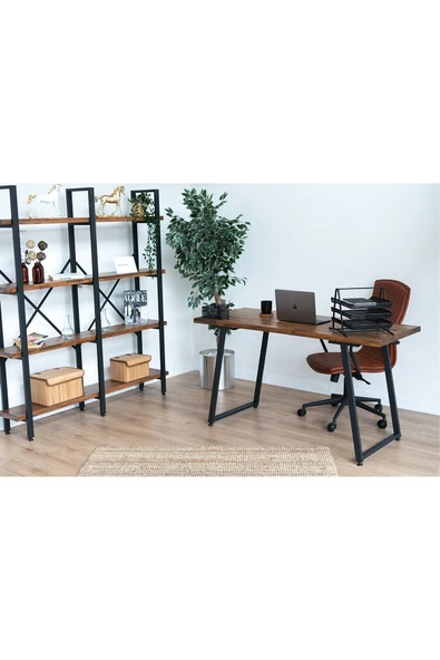 TOLIAHOME Dekoratif Tasarım Ceviz Renk Doğal Masif Ahşap Çalışma Ofis Bilgisayar Ders Masası - 4