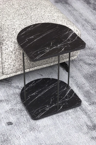 Devin Dekor Mobilya Yan Sehpa Tekerlekli Servis Sehpası HND Oval Beyaz