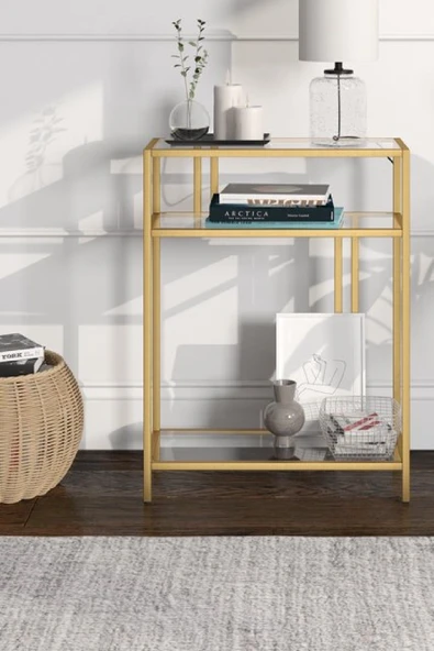 TOLIAHOME Gold Renk Temper Camlı Dresuar Konsol Komodin - 2