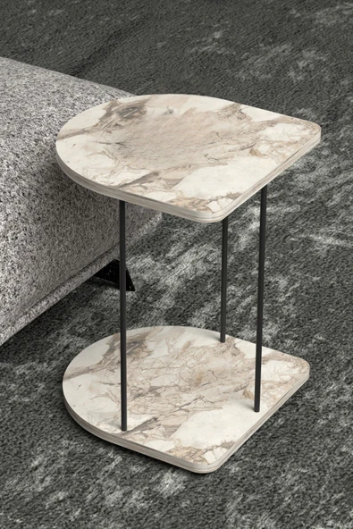 Devin Dekor Mobilya Yan Sehpa Tekerlekli Servis Sehpası HND Oval Beyaz - 4