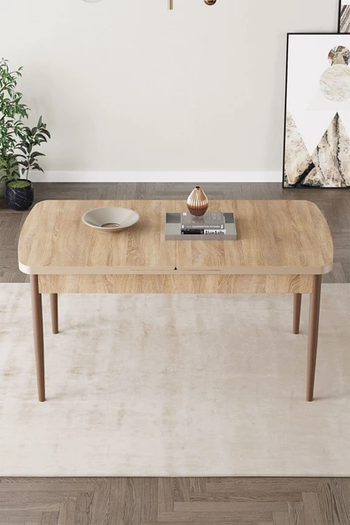 Calvin Meşe Desen 80x132 Açılabilir Mdf Masa Yemek Odası Takımı, Mutfak Takımı 4 Sandalye, 1 Bench Cappuccino - 4