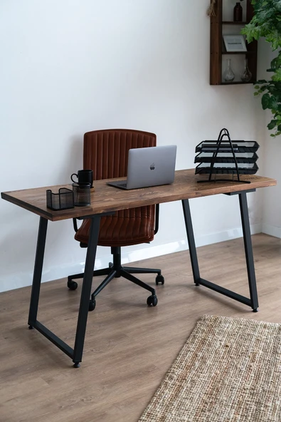 TOLIAHOME Dekoratif Tasarım Ceviz Renk Doğal Masif Ahşap Çalışma Ofis Bilgisayar Ders Masası