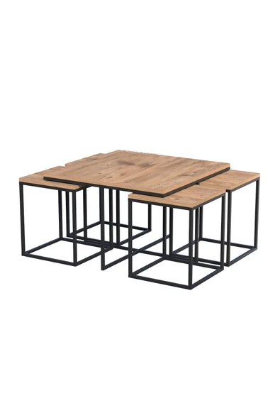 Devin Dekor Mobilya Orta Sehpa Ve Zigon Sehpa 5'li Lüx Set Ceviz-siyah