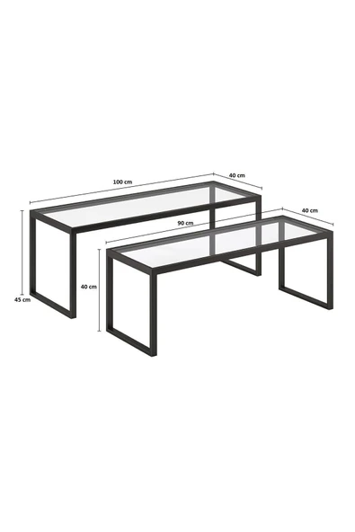 TOLIAHOME Modern Siyah Renk 2’li Metal İskeletli Temper Camlı Zigon Orta Sehpa - 8
