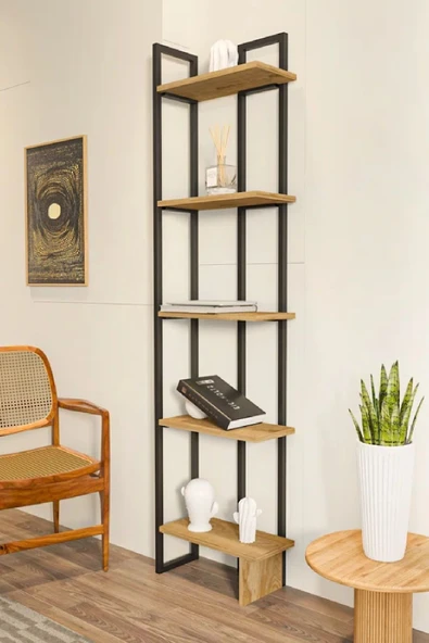 Plus aksesuar Dekoratif Tasarım Köşe Kitaplık Aksesuar Rafı 5 Katlı Raf Kitaplık