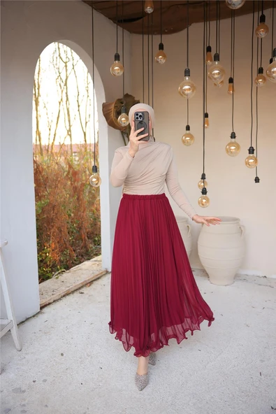 Pliseli Etek - (38-46) - 71262 - Bordo - Resim 3