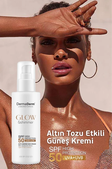 Dermaderm Altın Tozu Etkili Işıltılı Nemlendirici Losyon 250 Ml. ve Spf 50+ Glow Shimmer Altın Tozu Etkili Nemlendirici Işıltılı Güneş Kremi 100 Ml. - 6