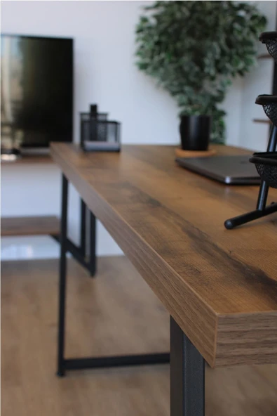 TOLIAHOME Metal Ayaklı Ceviz Renk Çalışma-ders-bilgisayar-ofis Masası Çok Amaçlı Masa - 4