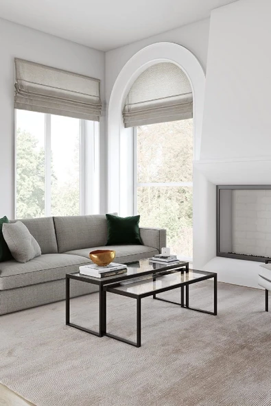 TOLIAHOME Modern Siyah Renk 2’li Metal İskeletli Temper Camlı Zigon Orta Sehpa