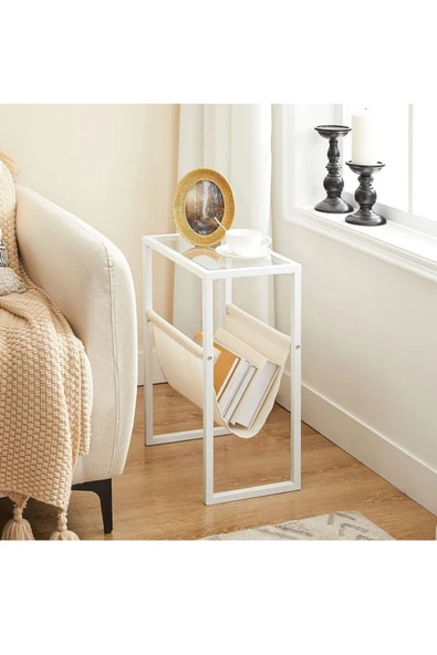 TOLIAHOME Beyaz Renk Temperli Cam Gazetelik Dergilik Yan Sehpa Koltuk Sehpası Servis Sehpası - 2